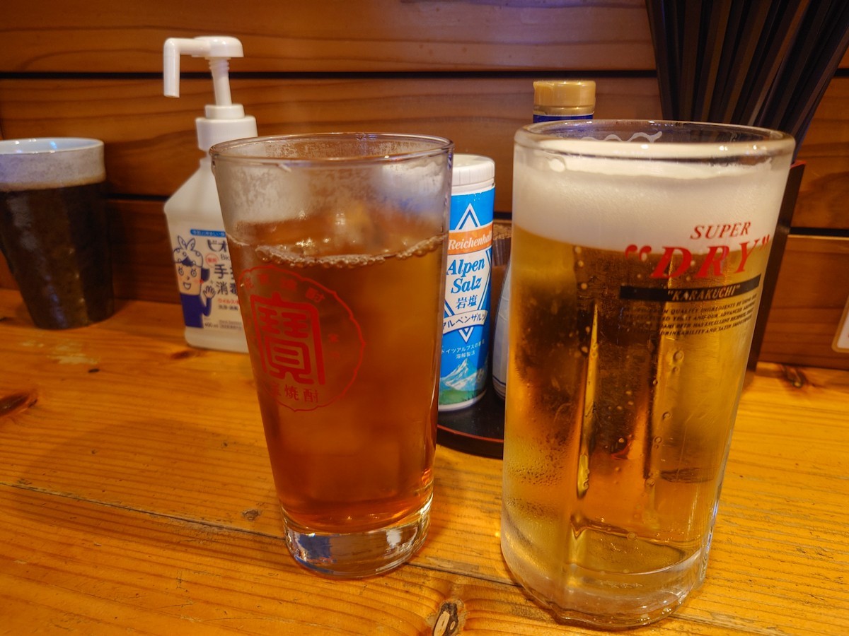 炭火やきとり創玄 本店　ビールと烏龍茶